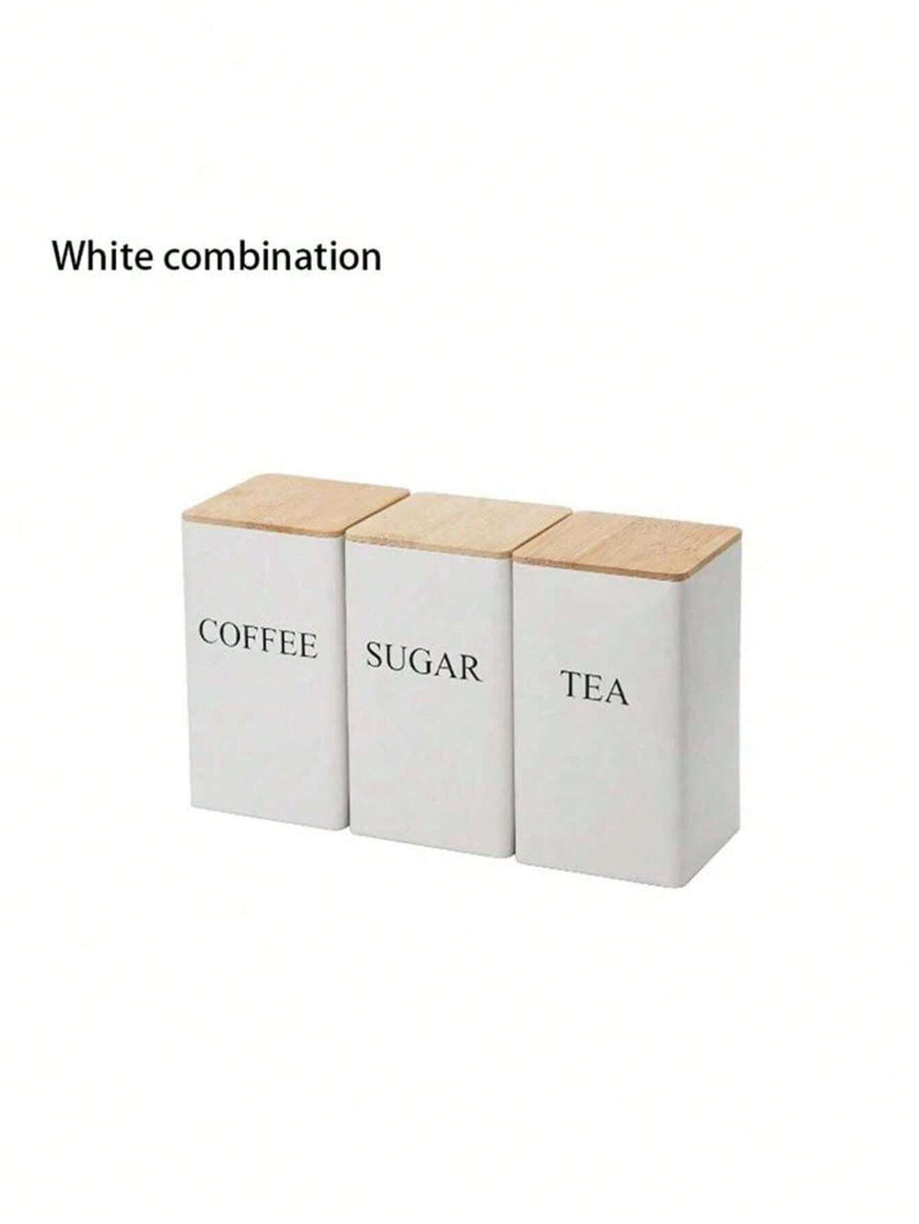 CoorFomer Set Di 3 Barattoli In Ceramica Con Coperchi In Legno Ermetici - Colore Nero Per Cucina - 2