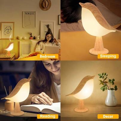 タッチ式 鳥型 ナイトライト - 充電式、調光可能 LEDテーブルライト ３色照明, 寝室のインテリアやホリデーギフトに最適, 充電式デスクライト