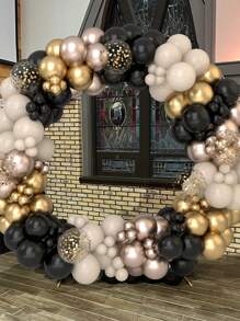 152pcs Black And Golden Balloon Chain Set, Festive Birthday Party 2025 New Year Party Graduation Season Party Room Wall Background Decoration Balloon Arch Set,Christmas - Multicolor - View 6