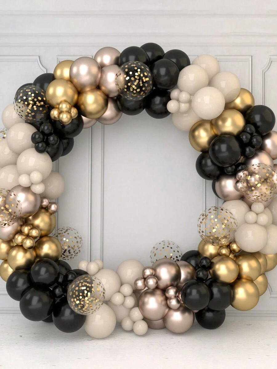 152pcs Black And Golden Balloon Chain Set, Festive Birthday Party 2025 New Year Party Graduation Season Party Room Wall Background Decoration Balloon Arch Set,Christmas - Multicolor - View 1