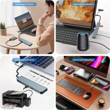 快速充电 USB-C 多功能集线器适配器，8 合 1 USB-C 多功能集线器适配器，带 SD/TF 卡读卡器和 USB 3.0 端口，适用于手机、平板电脑和笔记本电脑，春季礼物 - 銀色 - 查看 2