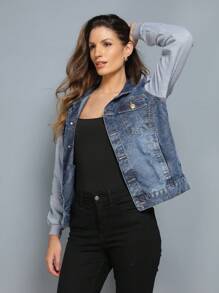 Sweatshirt Jacket Blouse Jeans Women's Fashion Blue Casual Basic - 藍色 - 查看 2