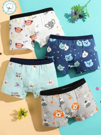 男小童4入組卡通圖案平角內褲