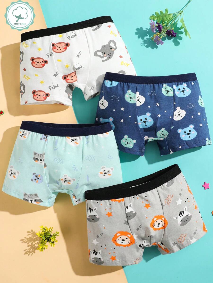 Chico joven 4 piezas Calzoncillos boxer con estampado de dibujos animados