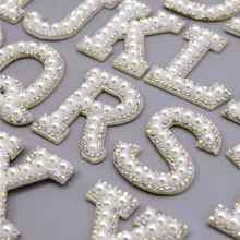 26 English Letters Pearl Rhinestone Patches For Clothes A-Z Alphabet Pearl Rhinestones Applique Sew On/Glue On Patches DIY Name