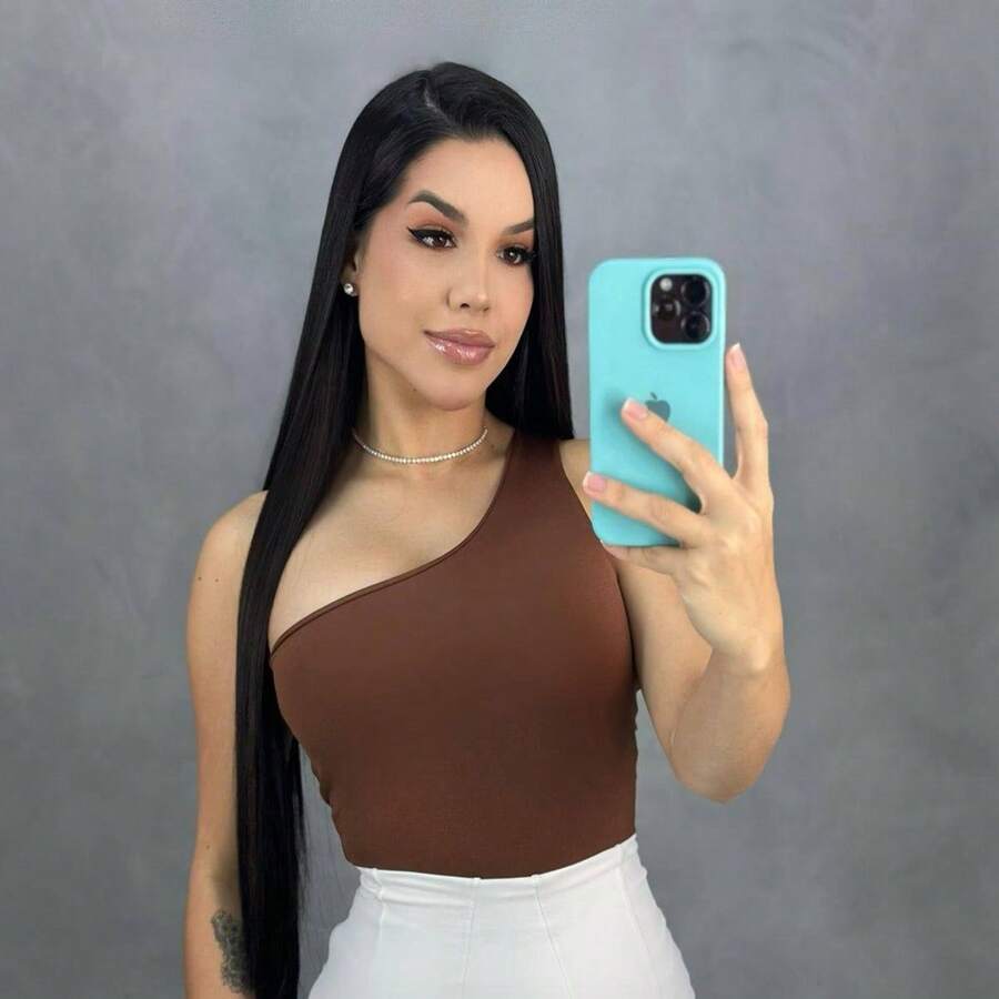 Mule Bodysuit Single Sleeve Polyamide - 鏽棕色 - 查看 1