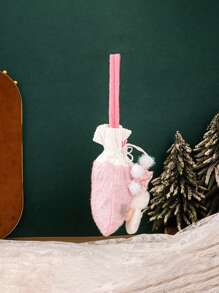 1 Piece Pink Gift Bag, Cute Gift Bag With Santa, Snowman, Elk For Christmas For Home Party Decoration, Holiday Gift Wrapping