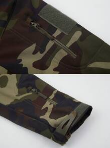 Men's Softshell Camouflage Hooded Fleece Jacket, Waterproof Windproof Warm Outdoor Coat, Winter