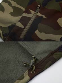 Men's Softshell Camouflage Hooded Fleece Jacket, Waterproof Windproof Warm Outdoor Coat, Winter