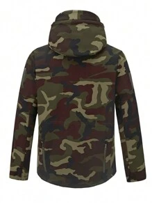 Men's Softshell Camouflage Hooded Fleece Jacket, Waterproof Windproof Warm Outdoor Coat, Winter
