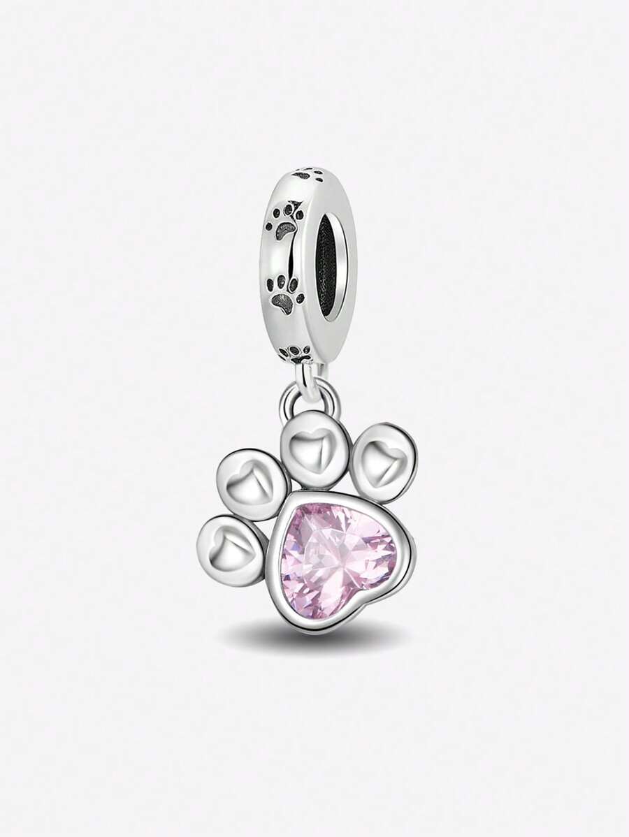 1pc Christmas Fashionable Pink Paw Print Pendant, Suitable For Women's Bracelets, Bangles, DIY Jewelry Making And Daily Outfit Matching, Suitable For Girls To Wear