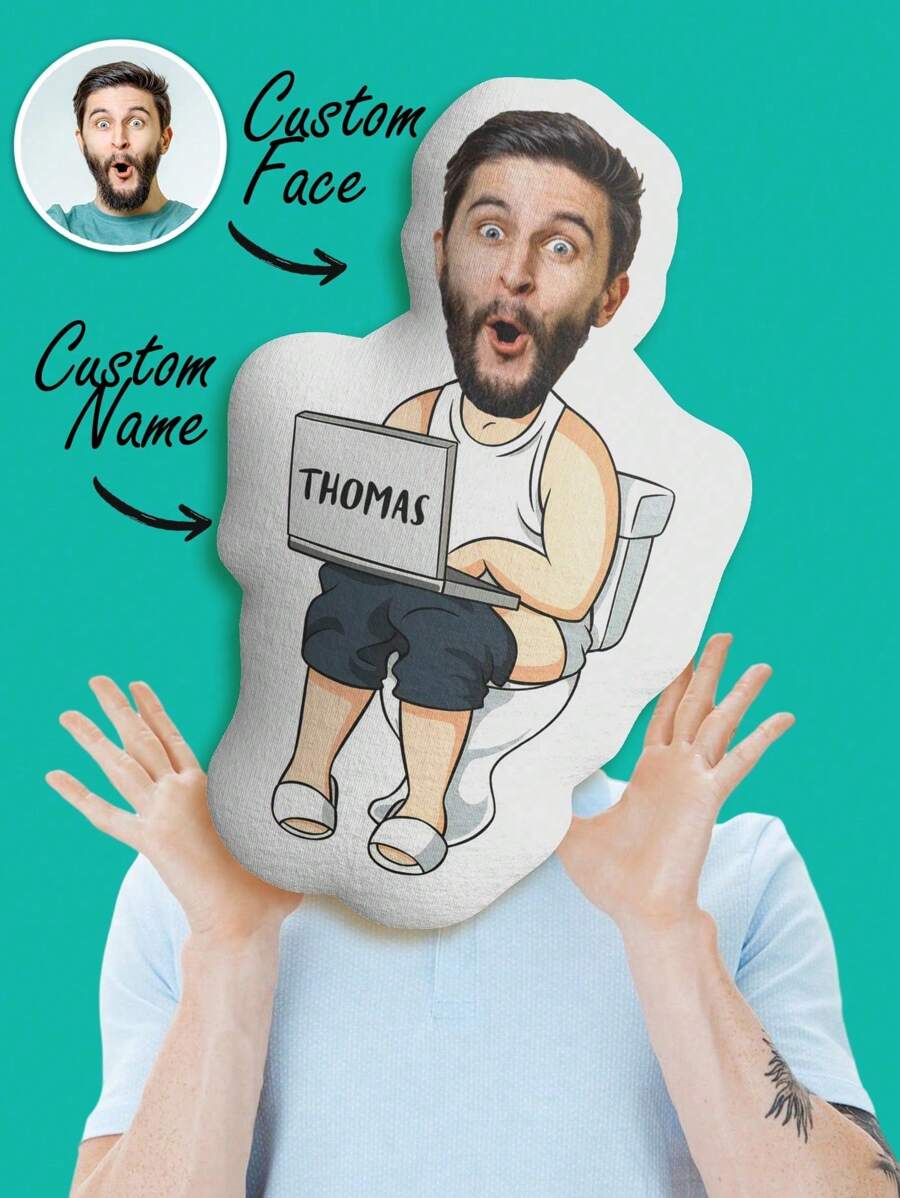 1 Customized Funny Ugly Pillow, Personalized Face Shape And Name Pillow, Humanoid Cushion With Customized Photos - A Unique Geiger Gift For Friends And Family, Customized Face Shape Pillow, Funny Christmas Giftsseries, Sitting On The Toilet - Multicolor - View 1