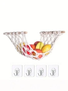 1 giỏ treo trái cây, võng treo trái cây để cất giữ nông sản và rau củ dưới tủ bếp, móc treo hình quả chuối, viền hoa phong cách Bohemian có 4 móc, dụng cụ sắp xếp nhà bếp - Nhiều màu - Xem 10