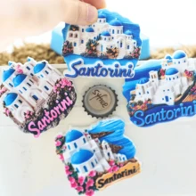 1 件希腊冰箱贴、圣托里尼冰箱贴、蓝色风景冰箱贴、彩色冰箱贴、蓝色家居装饰、粉色花朵冰箱贴、厨房装饰、希腊风景冰箱贴、海洋冰箱贴、蓝色房屋冰箱贴最佳礼物拉玛装饰 - 多色 - 查看 3