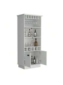 Gabinete bar de 70 pulgadas de altura con 10 estantes de vidrio, 5 cubículos y 3 estantes abiertos y gabinete blanco, DreamDecor