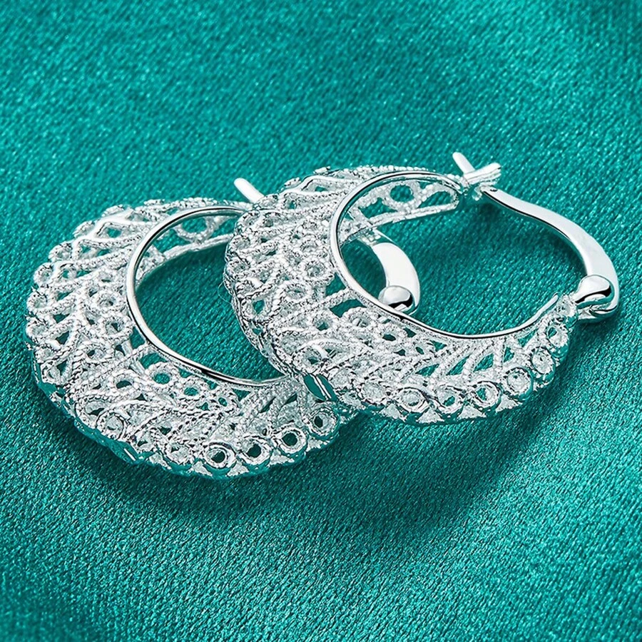 Charm 925 Silver Plated Earrings Women Engagement Jewelry Noble Beautiful Fashion Solid Party Earring Jewelry - Silver - View 1