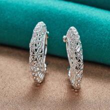 Charm 925 Silver Plated Earrings Women Engagement Jewelry Noble Beautiful Fashion Solid Party Earring Jewelry - Silver - View 5