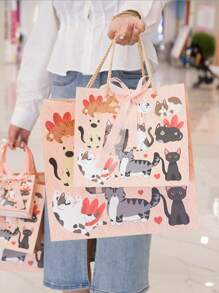 1 个带丝带的猫咪礼品袋 - 粉色小猫礼品袋 - 猫咪派对礼品包装，带手柄的便携式纸质礼品袋，生日礼品袋，婚礼派对礼品袋情人节 - 彩色 - 查看 9