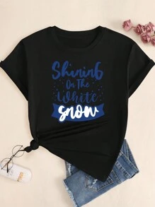 Snow Printed T-Shirt Women's Fashion Casual Comfort Blouse Babylook Printed Premium - 所以 - 查看 1