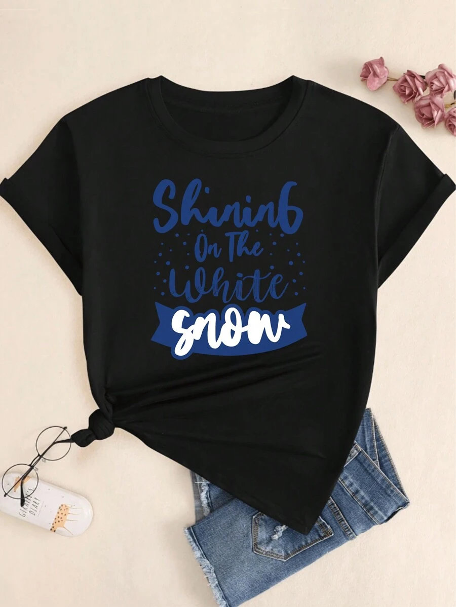 Snow Printed T-Shirt Women's Fashion Casual Comfort Blouse Babylook Printed Premium - 所以 - 查看 1
