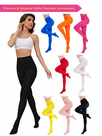 Forever & Moment 1/3/5 Pairs Women's Halloween Decor Party Gift Solid Color Leggings 1980s Neon Theme Style Dance Party Giftsquet Clothing Accessories