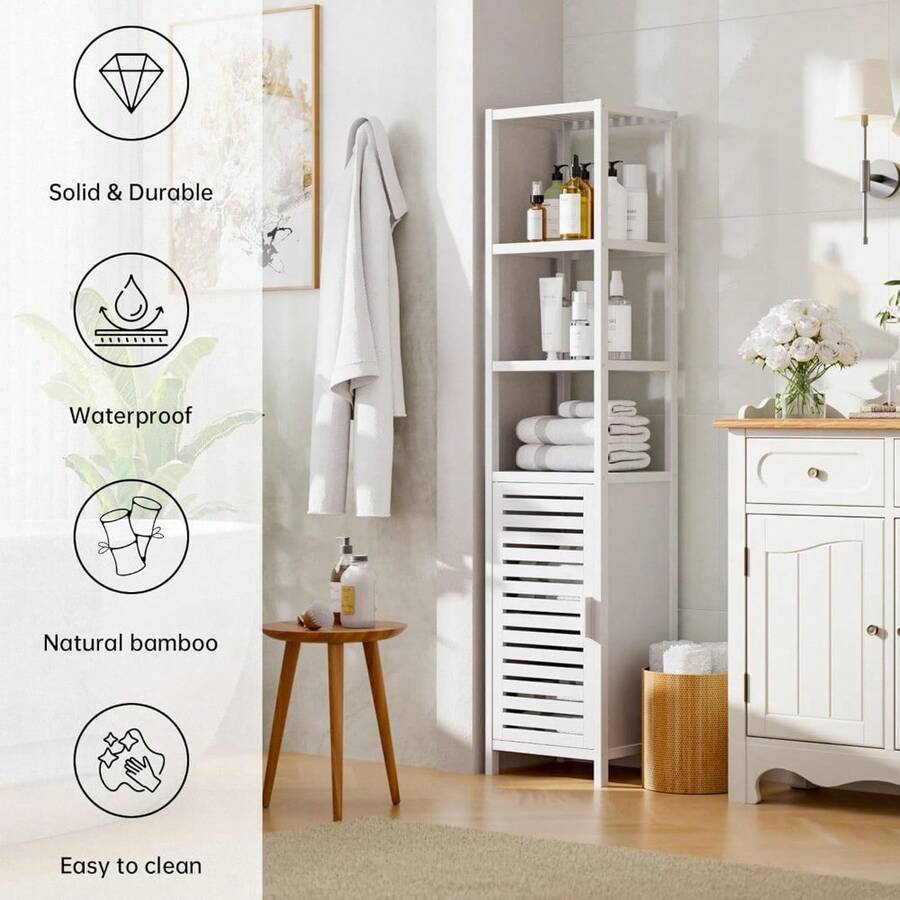 Bathroom Floor 6 Tier Tall Thin Linen Tower Storage