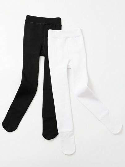 2pcs/Pack Girls Solid Color Leggings, Casual Warm Thermal Lined Tights, Comfortable & Soft, Classic Sportswear Watermelon Crotch Pantyhose, Suitable For Autumn/Winter Daily Wear Or Holiday Gifts
