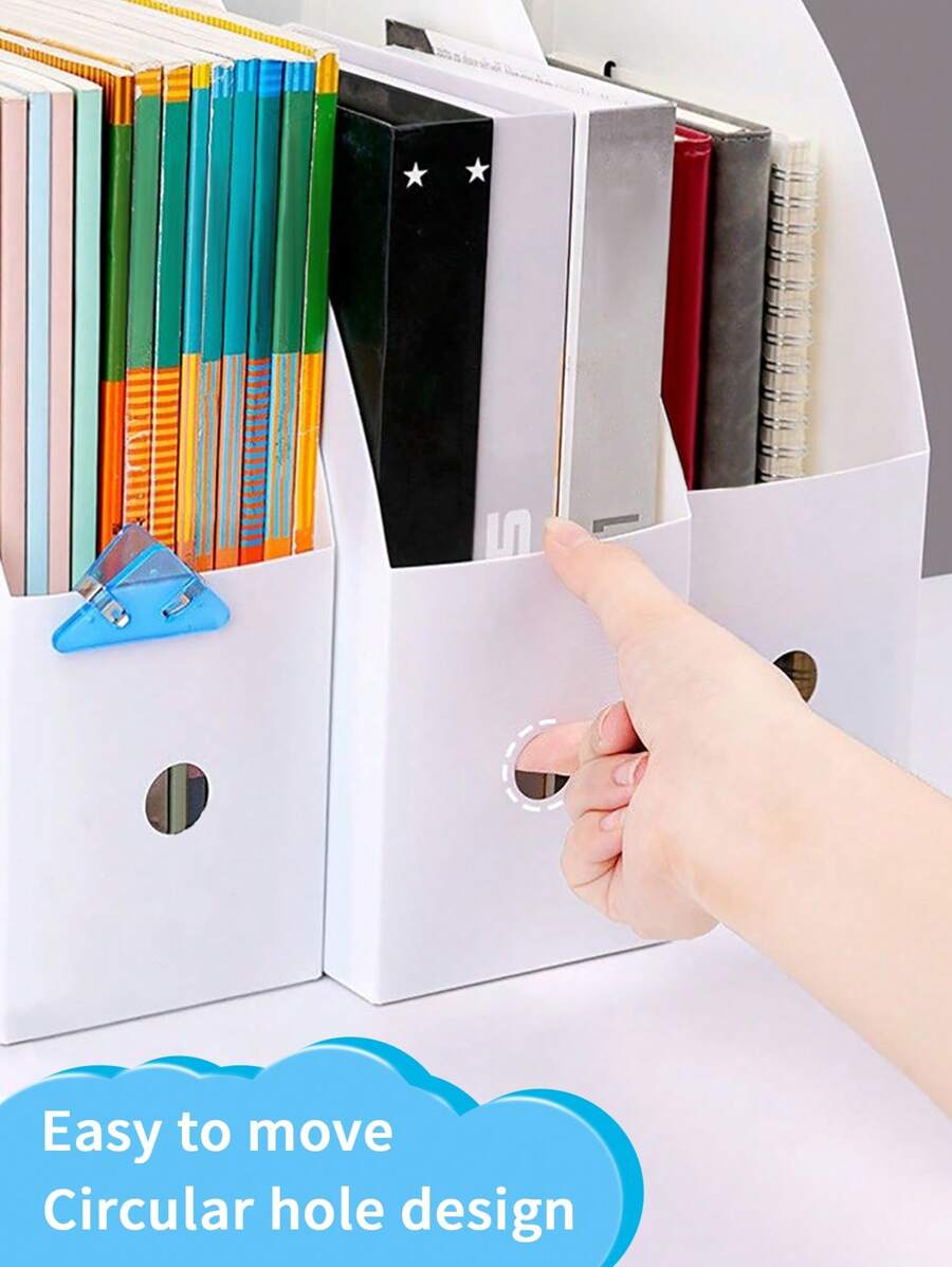 1pc White Waterproof File Storage Box, Desktop Document Organizer, Kitchen Utensil Storage Box, Cabinet Organizer Box, Thick Plastic Foldable Minimalist File Holder, Student Dorm Desk Book Rack - Multicolor - View 1