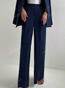 Pantalon droit décontracté avec taille élastique et boutons pour femmes, convient pour le bureau, le printemps/été, style élégant pour les professionnelles