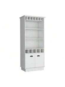 Gabinete bar de 70 pulgadas de altura con 10 estantes de vidrio, 5 cubículos y 3 estantes abiertos y gabinete blanco, DreamDecor