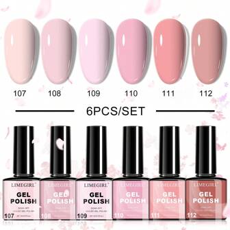  LIMEGIRL Gel Nail Polish Set - 6 Colors Nude Pink Gel Nail Polish Set, Light Neutral Pink Nail Polish, Removable LED Manicure Starter Kit, Popular Manicure DIY Gift