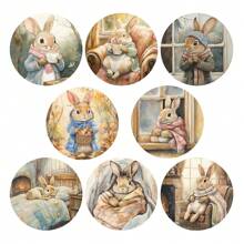 8pcs Rabbit Theme Wooden Coaster Set, Suitable For Home And Restaurant Decoration, Synthetic Material Surface, Anti-Slip Kitchen Accessories Perfect For Tea, Coffee And Beverages, Ideal Holiday Gift, Fits All Cups - Rabbit - View 2