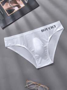 5pcs Men's Breathable Low Waist Triangle Briefs With Letters, Sporty & Sexy, Ice Silk, No Trace