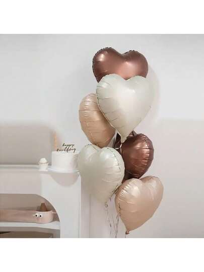 6 件 18 英寸焦糖奶油白棕色心形气球，适用于生日、婚礼、派对、场景装饰道具、圣诞节