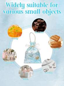 2 件装婚礼礼品袋，配珍珠和丝带糖果盒，花卉设计，奢华，带提手的花卉缎面礼品袋，感谢礼品袋，抽绳袋，小糖果盒迷你礼品袋，适用于生日婚礼新娘礼物 - 彩色 - 查看 4