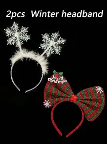 2pcs/Set Christmas Snowflake Sequin Striped Headbands, Red & Green, Suitable For Xmas & New Year Gifts, Daily Accessory - Multicolor - View 12