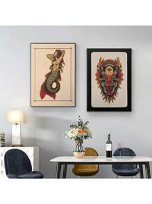 1buc Scandinav Clasic Epocă Artă de perete Colți Flori Fluturi Tatuaje Cranii HD Canvas Poster Printuri Acasă Dormitor Living Room Decor No Frame