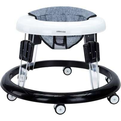 UBRAVOO Adjustable Baby Walker, Walkers For Baby With Universal Wheels, Height Adjustable, Folding & Compact Walker For Girls Boys 6-18 Months, Flax Grey