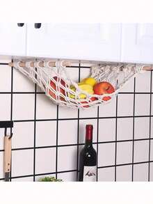 1 giỏ treo trái cây, võng treo trái cây để cất giữ nông sản và rau củ dưới tủ bếp, móc treo hình quả chuối, viền hoa phong cách Bohemian có 4 móc, dụng cụ sắp xếp nhà bếp - Nhiều màu - Xem 1