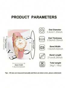 6 Pieces Girls Luxury Rhinestone Quartz Watch & Jewelry Set, Gift For Kids - Pink - View 3