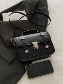 Túi xách cổ điển mùa đông mới đơn giản và thời trang đeo chéo vai túi vuông nhỏ giản dị phong cách học thuật - màu đen - Xem 6