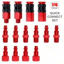 14-Piece Aluminum Air Coupler And Plug Kit - Quick Connect Air Fittings Set With 1/4" NPT, No Electricity Needed For Industrial Applications Tools
