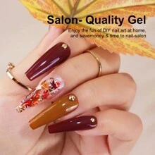 LIMEGIRL 6 Colors 8ml Gel Nail Polish Set, Autumn/Winter Nude Brown Gel Nail Polish Set Includes Glitter, Champagne Gold, Burgundy And Deep Red Gel Nail Polish, Suitable For LED UV Gel Manicure, Removable, LED Manicure DIY Home Salon Gift, For Women Nails - Multicolor - View 3
