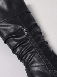 1pair Black Lace-Up Chunky Heel Mid-Calf Boots, Elegant & Versatile Autumn/Winter Boots