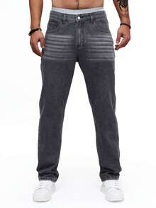 Jeans casual diritti a vita uomo con lavaggio vintage - Grigio Scuro - Visualizzare 10
