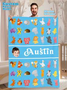 1pc Custom Photo Blanket ,Personalized Gift, Good Christmas Gifts,Personalized Blankets,Gifts For Kids,Girl /Boys Custom Face And Name Blanket, Personalized Blanket With Kids Face,Unicorn/Rainbow/Animals Pattern Blanket For Children, Name Plush Blanket Little Girl/Boys,Best Friend Photo/Text Blanket