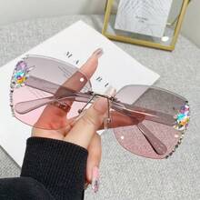 1pc Women's Oversized Glasses With Full Frame, Fashion Rhinestone Decoration And Gradient With Multicolor Design Decorative Glasses Shades Beach Accessories - Color Matching Framework - View 13