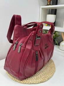 Elegant Women Business Bag, New Punk Fashion Style. Adjustable And Detachable Cross-Shoulder Straps - 酒紅色 - 查看 3