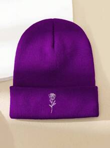 1pc Rose Flower Knitted Hat, Warm Knit Beanie For Men, Autumn/Winter Outdoor Cap, Brimless Y2K Style Valentine's Day Valentines Fall Outfit,Summer,Beach,Holiday - Knitted Hat - View 23