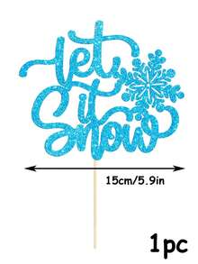 1 chiếc Đồ trang trí bánh chủ đề tuyết mùa đông màu xanh lấp lánh "Let It Snow", Giáng sinh, Năm mới, Tiệc sinh nhật, Trang trí tiệc chủ đề Frozen - Màu xanh nhạt - Xem 2